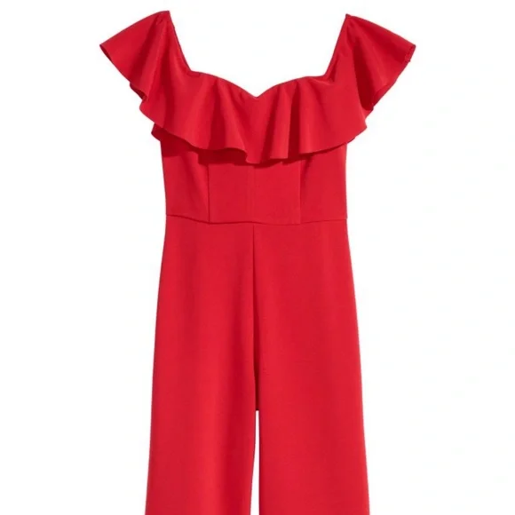 H&M Red Off the Shoulder Jumpsuit, Size 10 - Picture 2 of 8